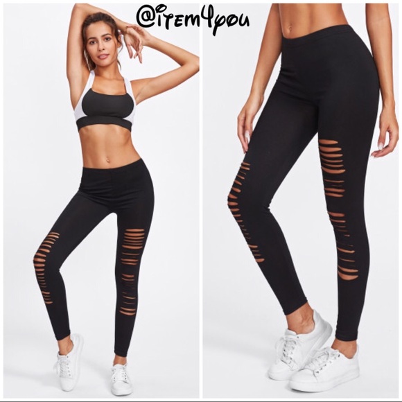 Pants - Active Ladder Ripped Gym Leggings